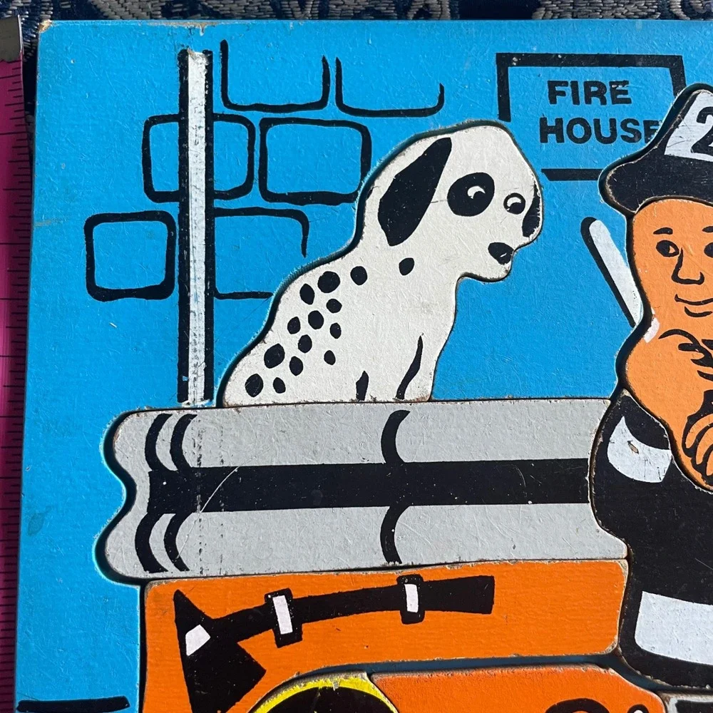 Vintage 1974 Judy Company Firefighter Wooden Inlay Puzzle 13 Pcs J506015 11.5x9